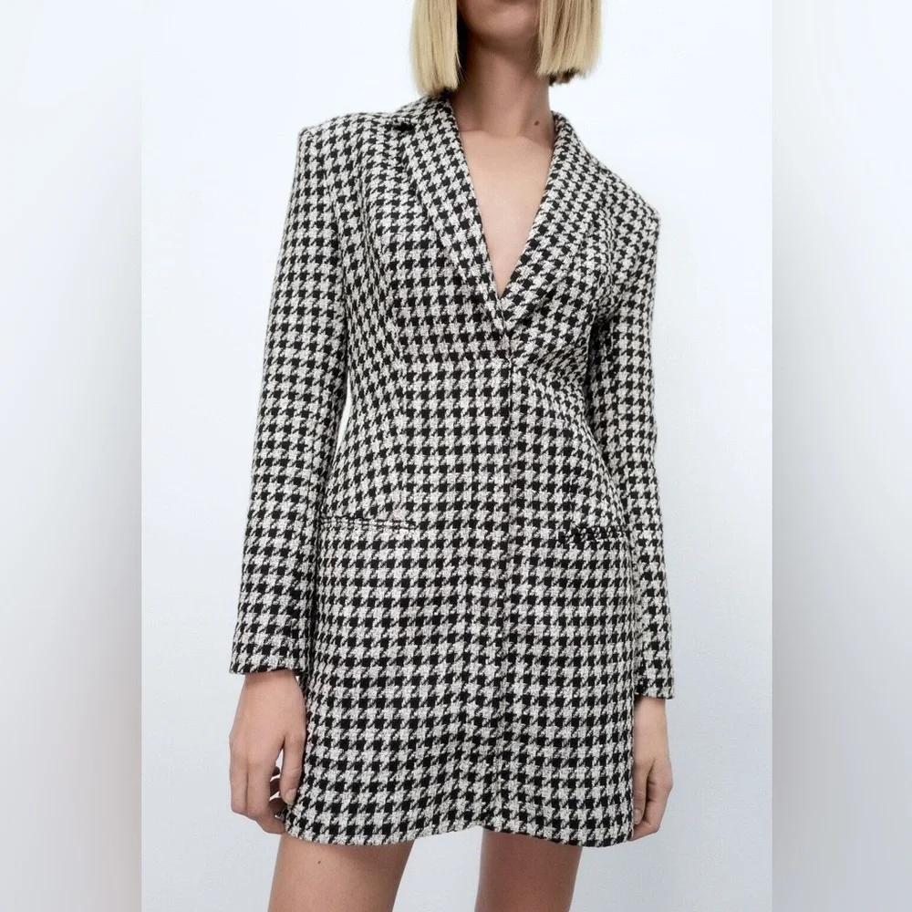 Zara Houndstooth Blazer Mini Dress size M NEW with tags - Picture 2 of 16